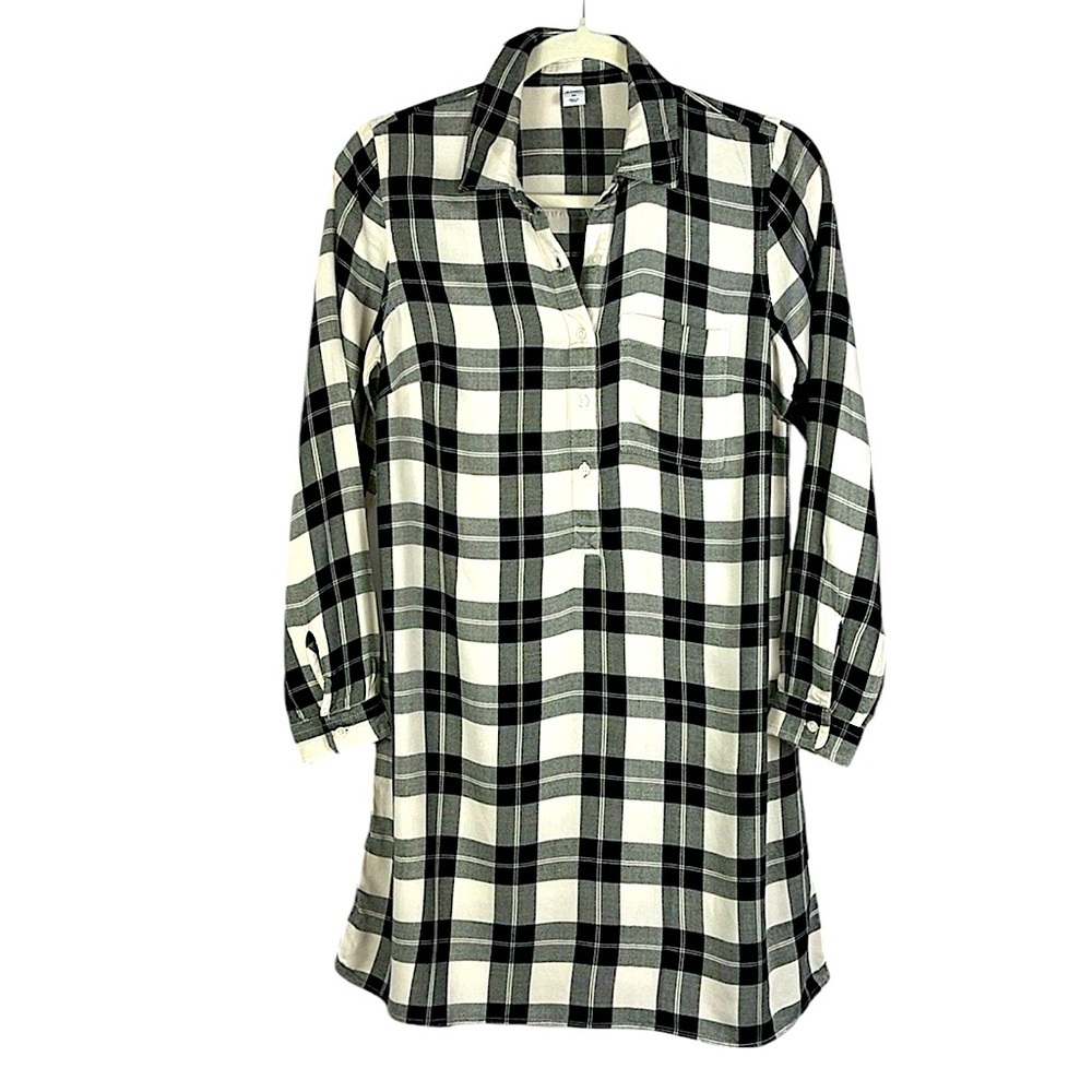 OLD NAVY shirt dress long sleeve buffalo check pocket popover Sz XS